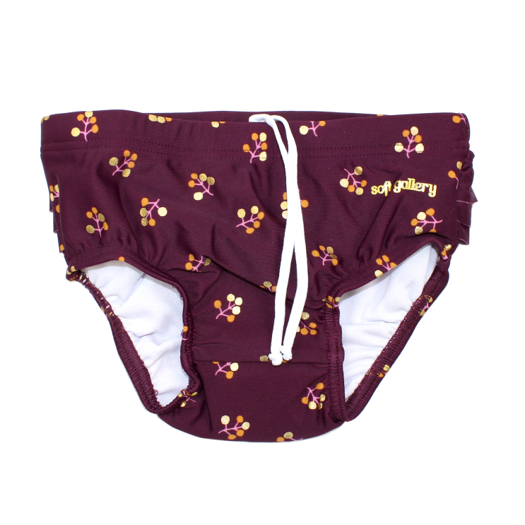 Slip de baie mov smochina cu imprimeu floricele