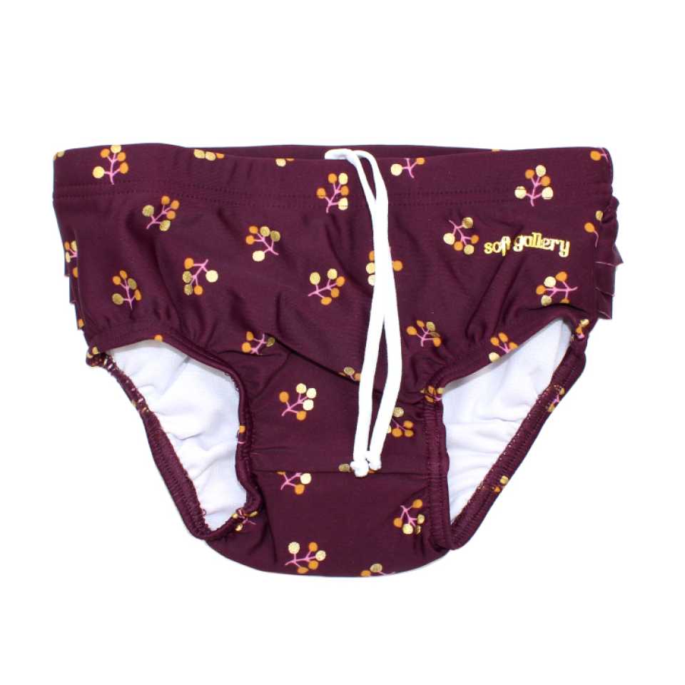 Slip de baie mov smochina cu imprimeu floricele