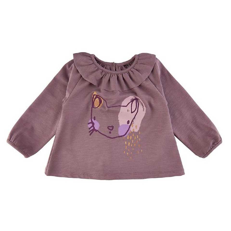 Bluză mov cu imprimeu pisică