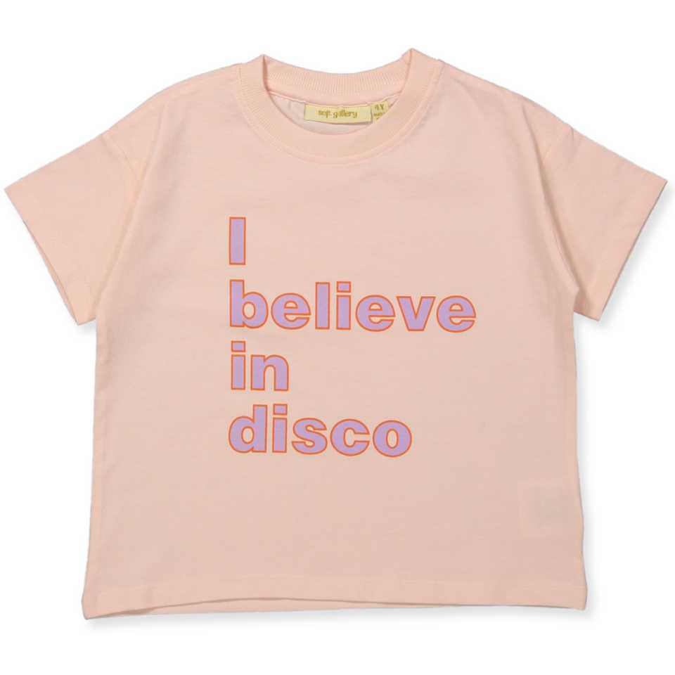 Tricou roz cu imprimeu "I Believe in Disco"