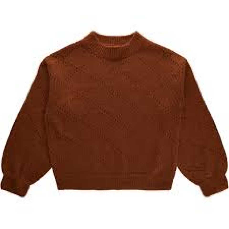 Pulover tricotat cu model perforat, căramiziu