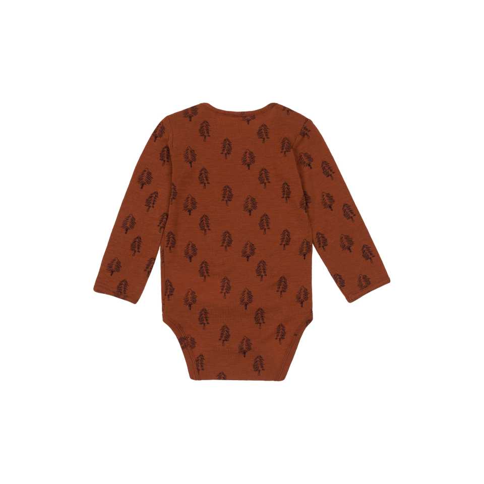 Body maro din lâna merinos cu imprimeu braduți