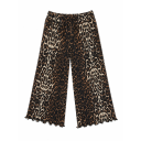 Pantaloni largi rib cu imprimeu leopard