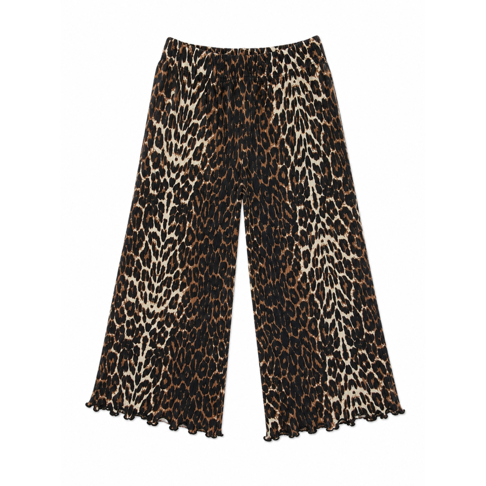 Pantaloni largi rib cu imprimeu leopard