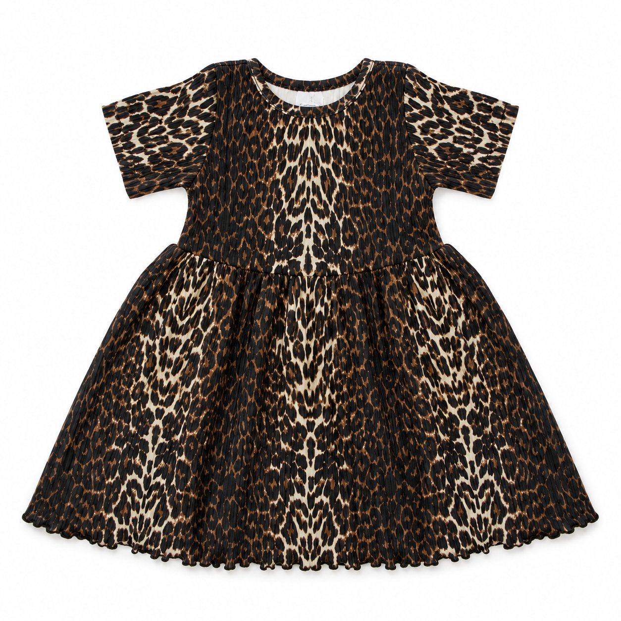 Rochie rib cu imprimeu leopard și mânecă scurtă