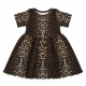 Rochie rib cu imprimeu leopard și mânecă scurtă