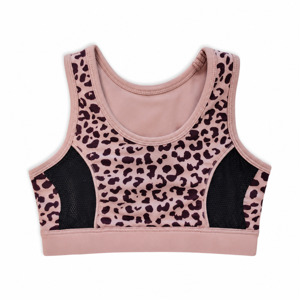 Top sport roz cu imprimeu leopard pentru fete