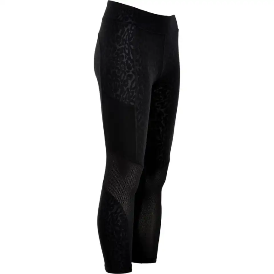Colanți sport 3/4 negri cu imprimeu leopard