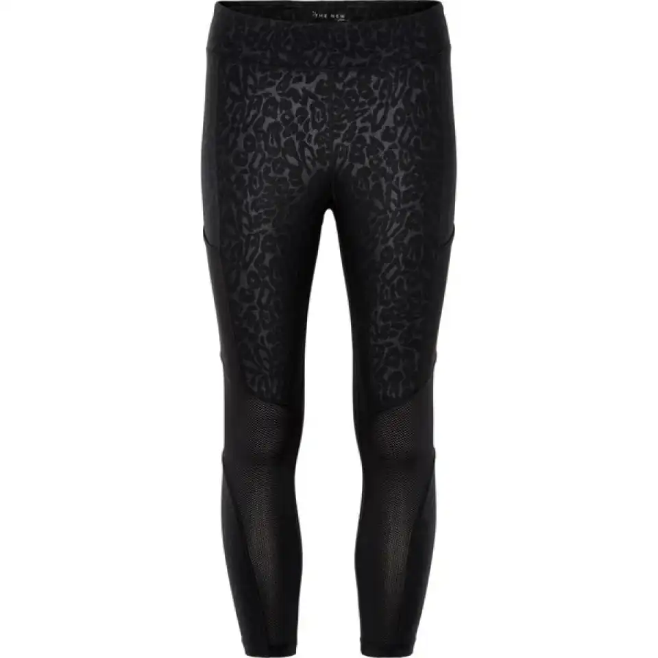 Colanți sport 3/4 negri cu imprimeu leopard