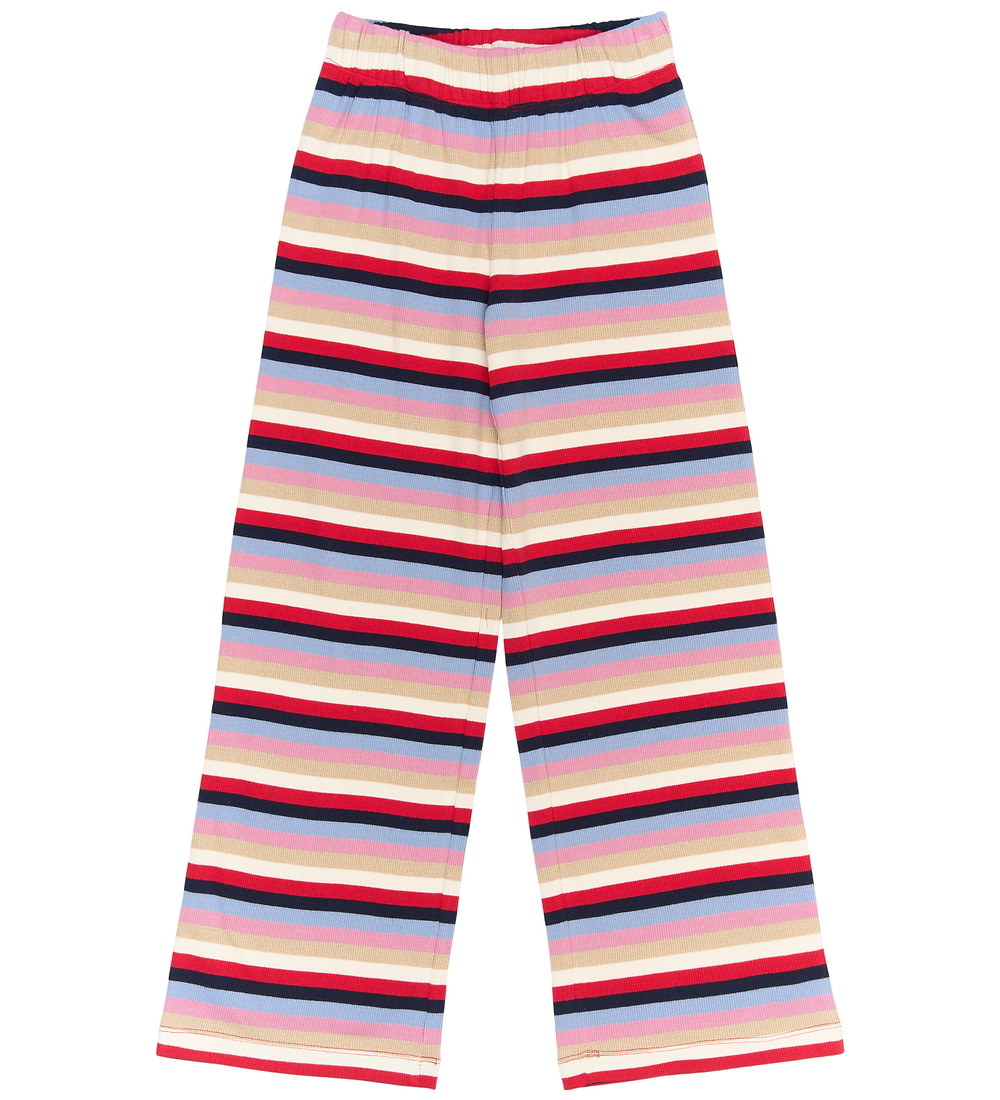 Pantaloni largi rib cu dungi multicolore