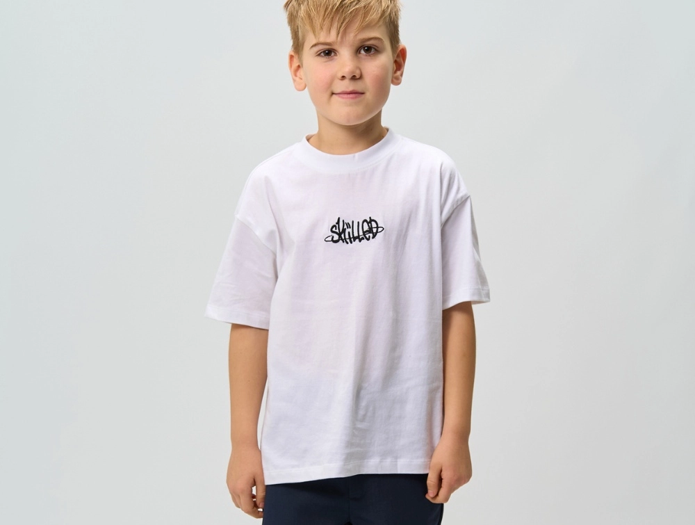 Tricou alb oversized pentru copii