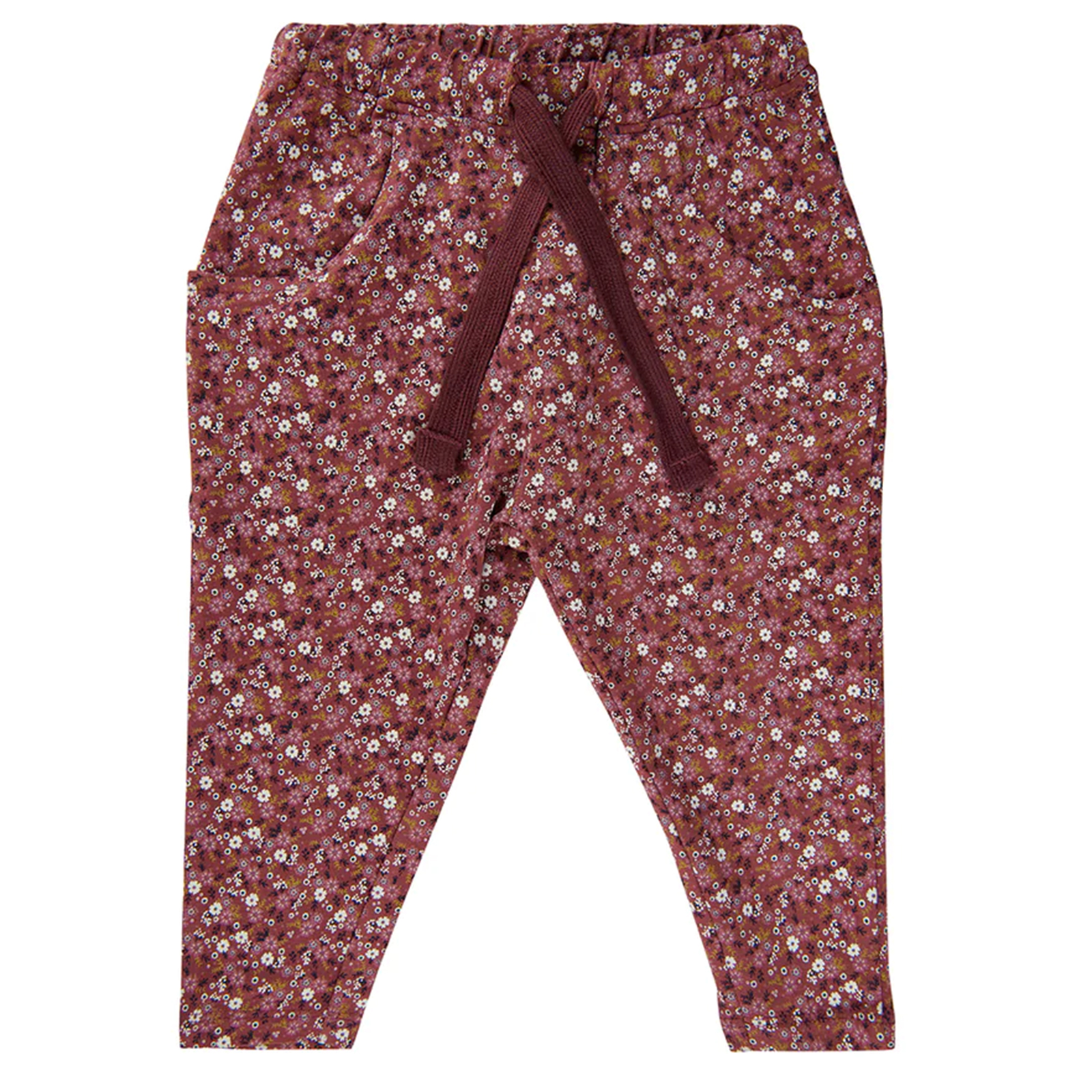Pantaloni copii cu imprimeu floral maro, din bumbac organic
