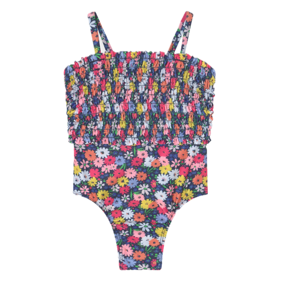 Costum de baie întreg fete, smocking și flori mărunte