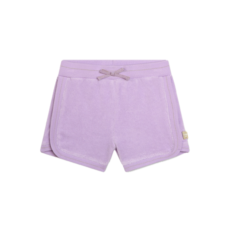 Pantaloni scurți fete, material tip prosop, lila