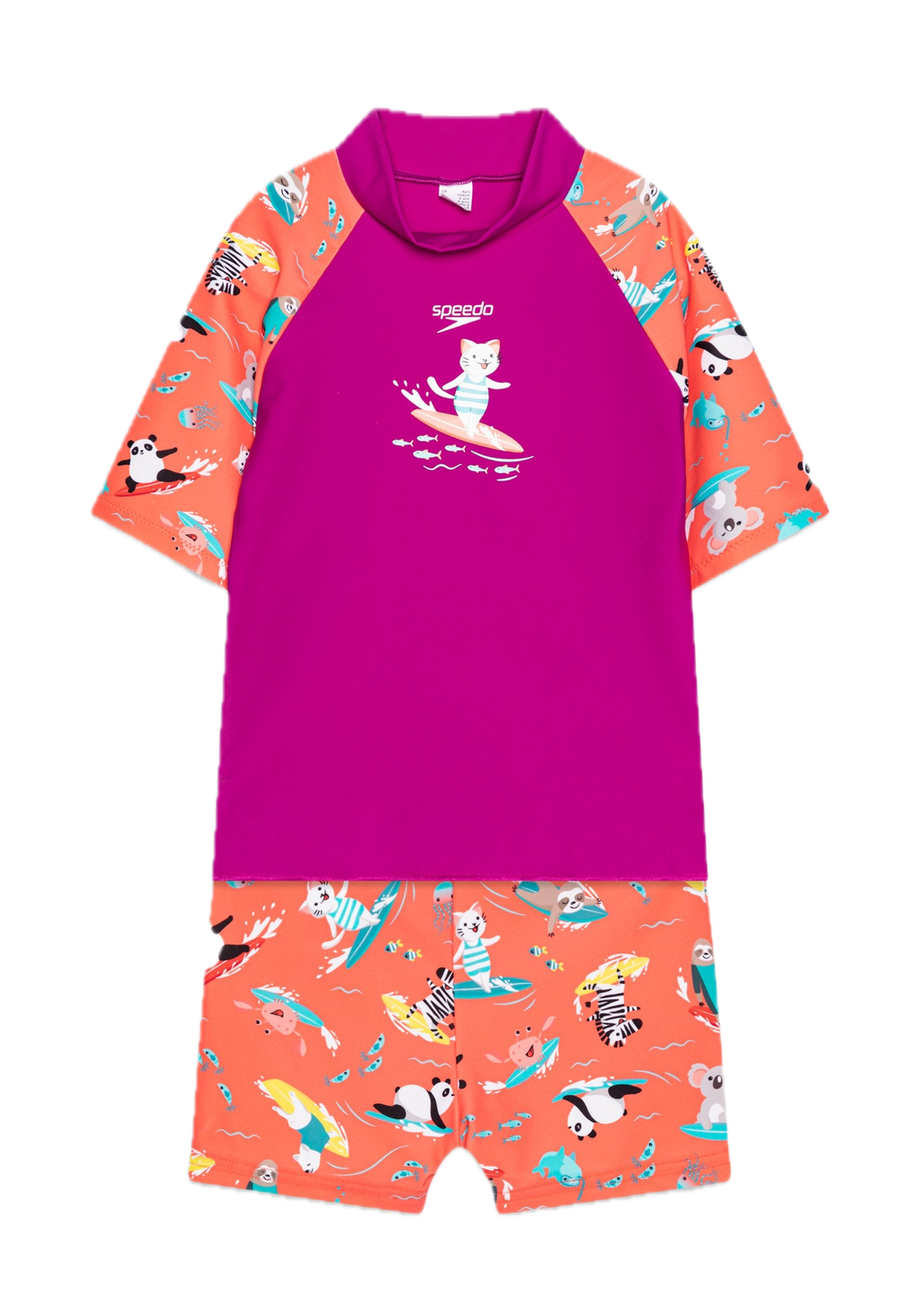 Set de baie cu tricou UV și pantaloni scurți, mov și roz