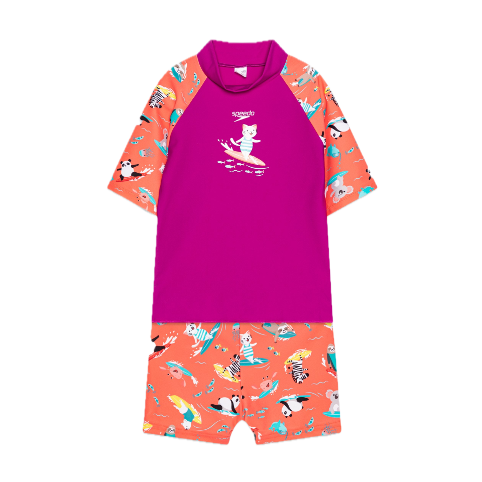 Set de baie cu tricou UV și pantaloni scurți, mov și roz