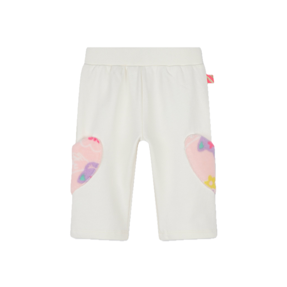 Pantaloni de trening cu inimi aplicate, alb crem