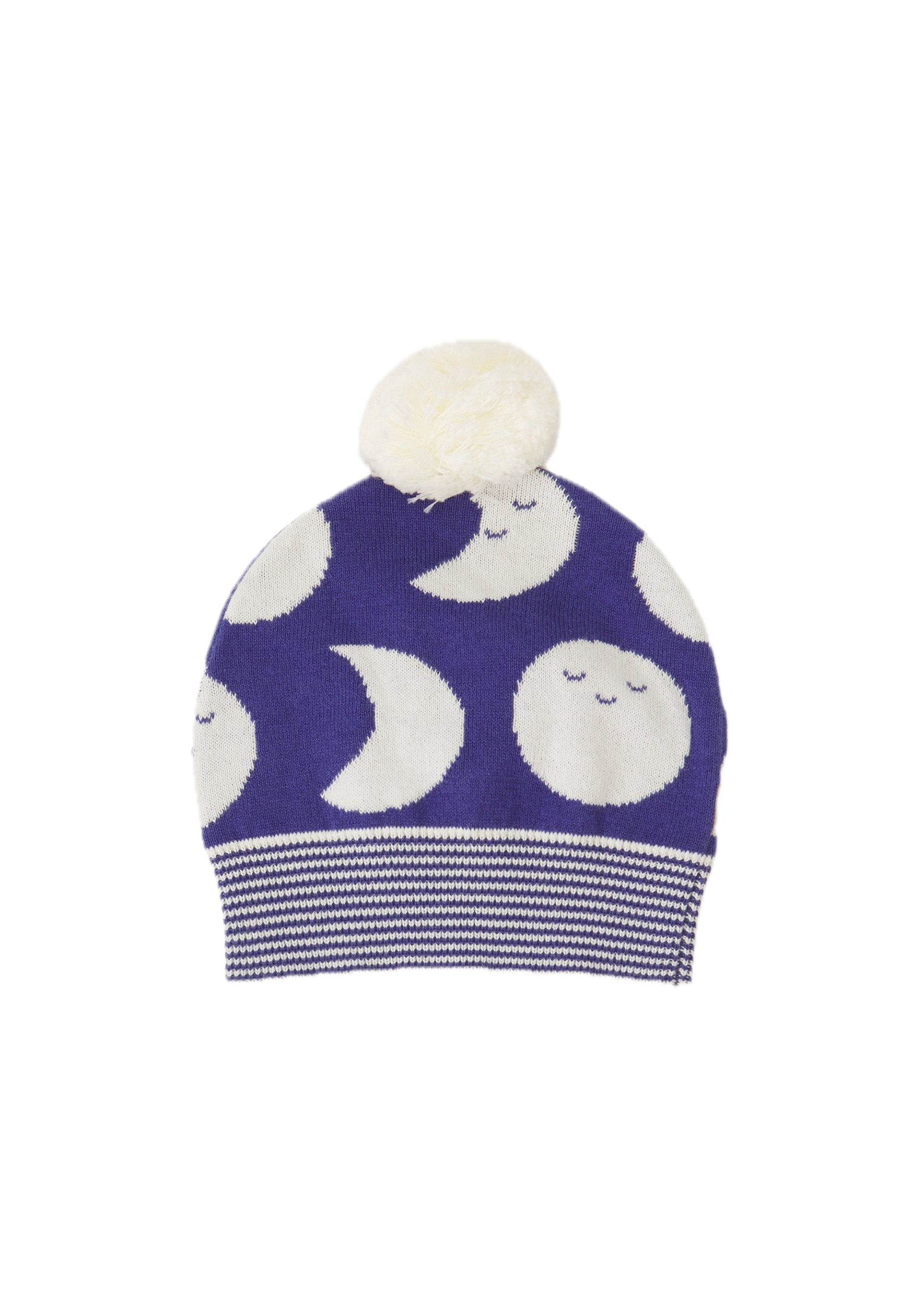 Căciulă bebeluși cu lune și pompon, albastru indigo