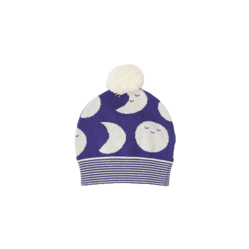 Căciulă bebeluși cu lune și pompon, albastru indigo
